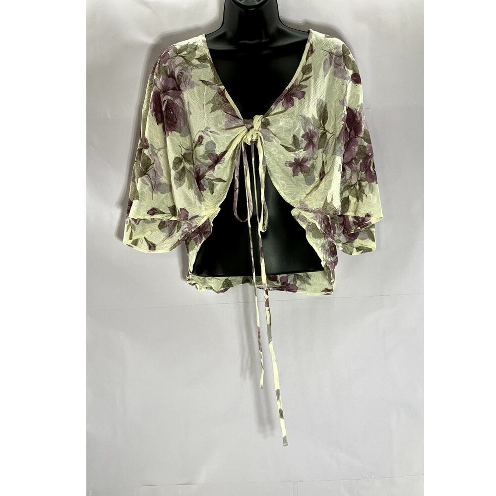 REFORMATION Women's Cream Floral Mesh Tie-Knit Short Sleeve Cover-Up SZ OS
